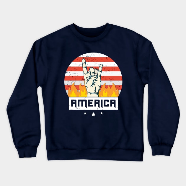 America 4th of July Shirt Rock & Roll Crewneck Sweatshirt by Craftee Designs